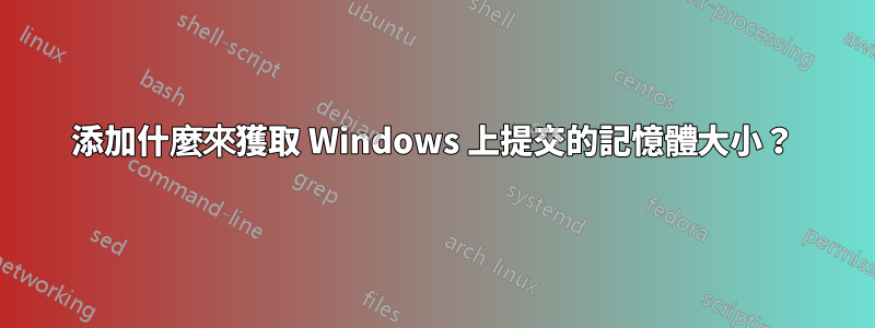 添加什麼來獲取 Windows 上提交的記憶體大小？