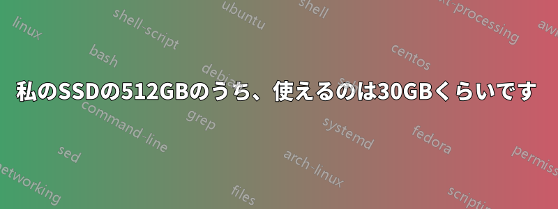 私のSSDの512GBのうち、使えるのは30GBくらいです
