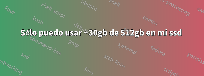 Sólo puedo usar ~30gb de 512gb en mi ssd