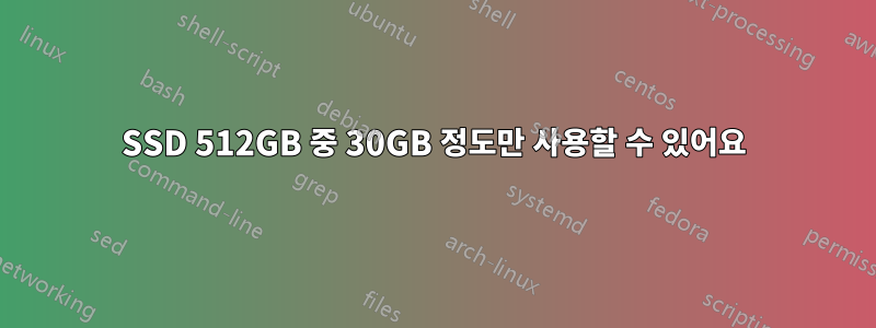 SSD 512GB 중 30GB 정도만 사용할 수 있어요