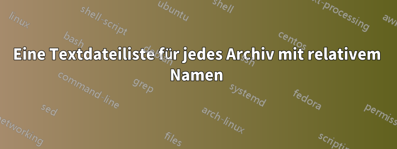 Eine Textdateiliste für jedes Archiv mit relativem Namen