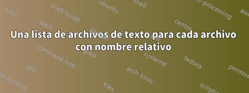 Una lista de archivos de texto para cada archivo con nombre relativo
