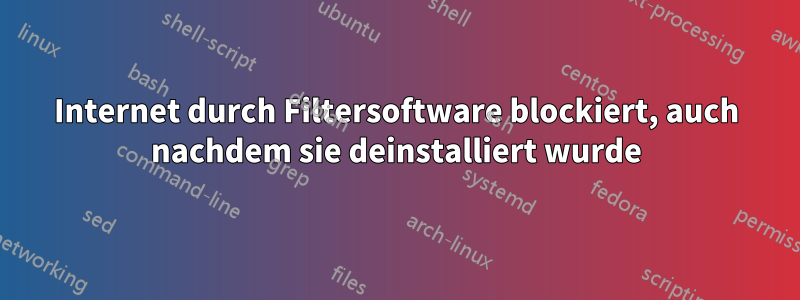 Internet durch Filtersoftware blockiert, auch nachdem sie deinstalliert wurde