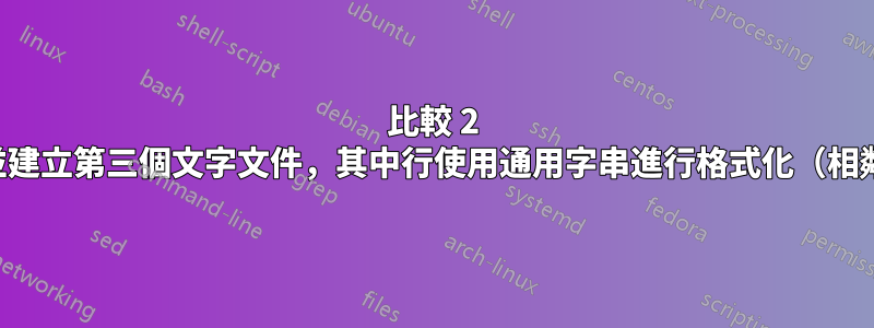 比較 2 個文字檔案並建立第三個文字文件，其中行使用通用字串進行格式化（相鄰字串完成）