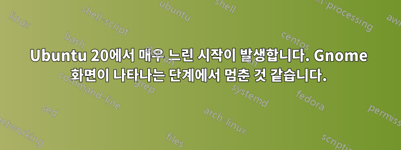 Ubuntu 20에서 매우 느린 시작이 발생합니다. Gnome 화면이 나타나는 단계에서 멈춘 것 같습니다.