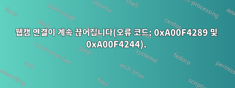 웹캠 연결이 계속 끊어집니다(오류 코드: 0xA00F4289 및 0xA00F4244).