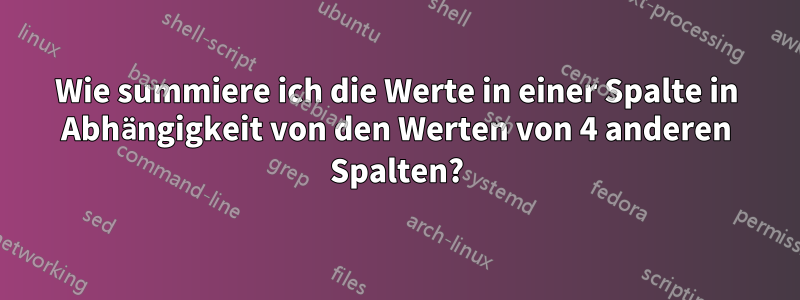 Wie summiere ich die Werte in einer Spalte in Abhängigkeit von den Werten von 4 anderen Spalten?