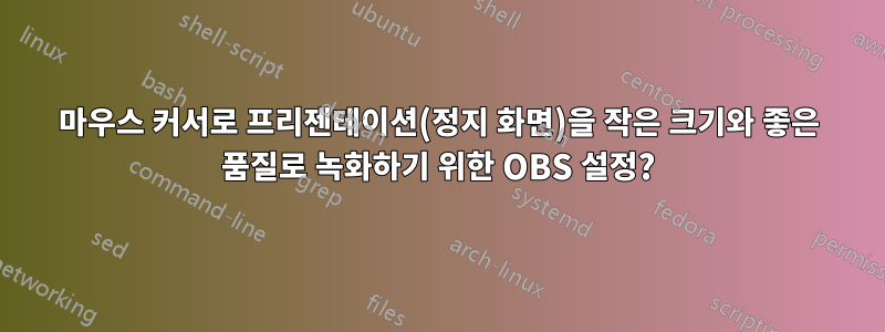 마우스 커서로 프리젠테이션(정지 화면)을 작은 크기와 좋은 품질로 녹화하기 위한 OBS 설정?