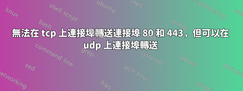 無法在 tcp 上連接埠轉送連接埠 80 和 443，但可以在 udp 上連接埠轉送