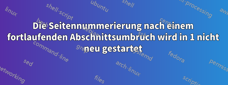 Die Seitennummerierung nach einem fortlaufenden Abschnittsumbruch wird in 1 nicht neu gestartet