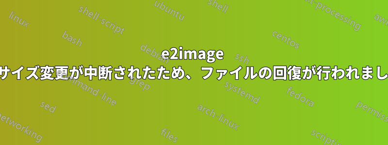 e2image のサイズ変更が中断されたため、ファイルの回復が行われました