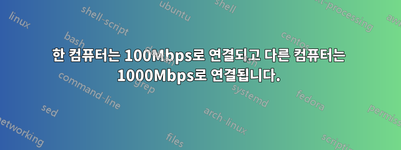 한 컴퓨터는 100Mbps로 연결되고 다른 컴퓨터는 1000Mbps로 연결됩니다.