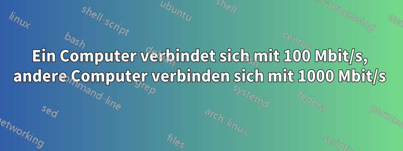 Ein Computer verbindet sich mit 100 Mbit/s, andere Computer verbinden sich mit 1000 Mbit/s