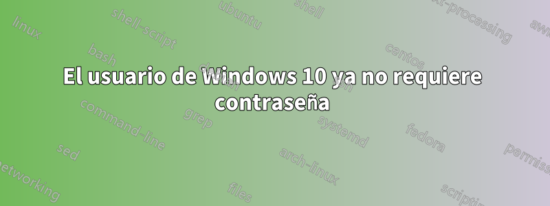 El usuario de Windows 10 ya no requiere contraseña