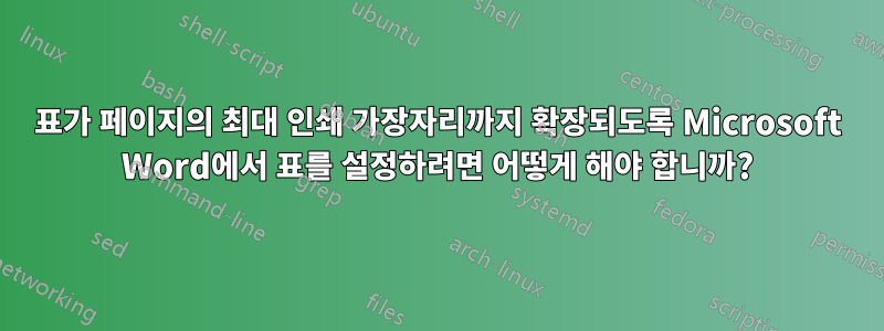 표가 페이지의 최대 인쇄 가장자리까지 확장되도록 Microsoft Word에서 표를 설정하려면 어떻게 해야 합니까?