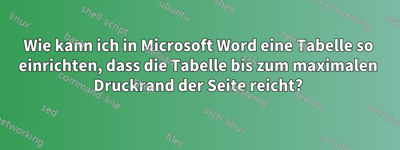 Wie kann ich in Microsoft Word eine Tabelle so einrichten, dass die Tabelle bis zum maximalen Druckrand der Seite reicht?