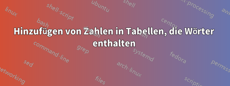 Hinzufügen von Zahlen in Tabellen, die Wörter enthalten