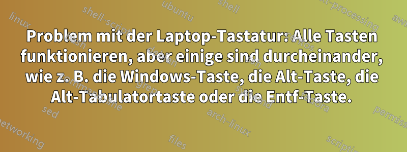 Problem mit der Laptop-Tastatur: Alle Tasten funktionieren, aber einige sind durcheinander, wie z. B. die Windows-Taste, die Alt-Taste, die Alt-Tabulatortaste oder die Entf-Taste.