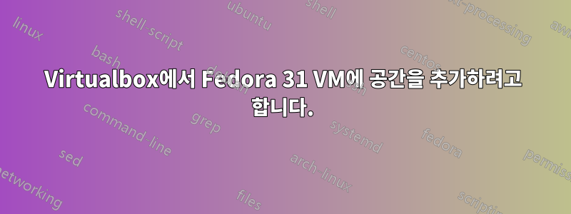 Virtualbox에서 Fedora 31 VM에 공간을 추가하려고 합니다.