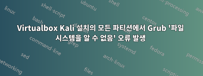 Virtualbox Kali 설치의 모든 파티션에서 Grub '파일 시스템을 알 수 없음' 오류 발생