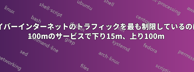 私の光ファイバーインターネットのトラフィックを最も制限しているのは何ですか? 100mのサービスで下り15m、上り100m