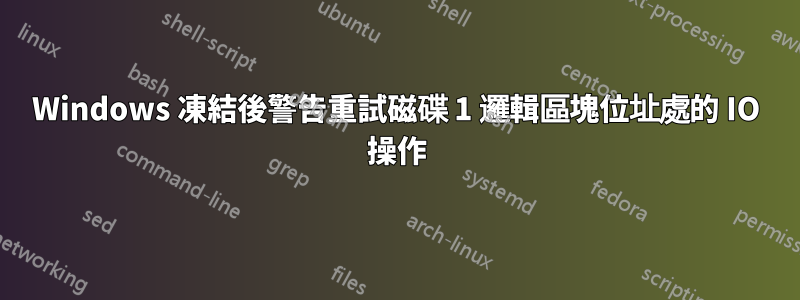 Windows 凍結後警告重試磁碟 1 邏輯區塊位址處的 IO 操作