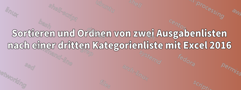 Sortieren und Ordnen von zwei Ausgabenlisten nach einer dritten Kategorienliste mit Excel 2016