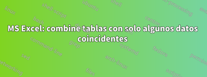 MS Excel: combine tablas con solo algunos datos coincidentes