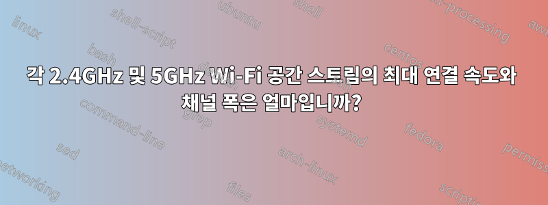 각 2.4GHz 및 5GHz Wi-Fi 공간 스트림의 최대 연결 속도와 채널 폭은 얼마입니까?