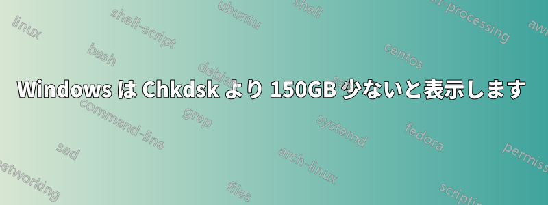 Windows は Chkdsk より 150GB 少ないと表示します