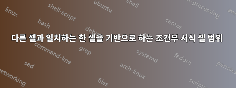 다른 셀과 일치하는 한 셀을 기반으로 하는 조건부 서식 셀 범위