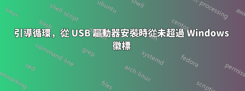 引導循環，從 USB 驅動器安裝時從未超過 Windows 徽標