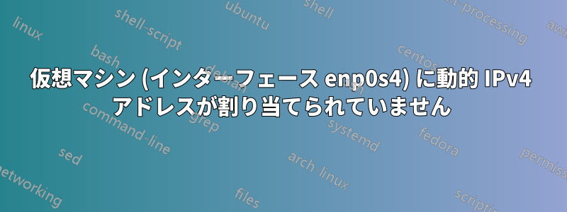 仮想マシン (インターフェース enp0s4) に動的 IPv4 アドレスが割り当てられていません