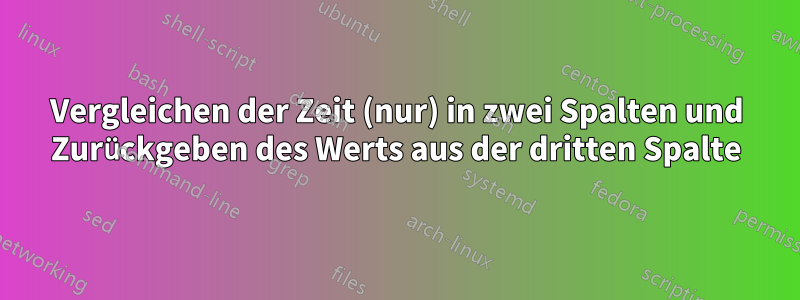 Vergleichen der Zeit (nur) in zwei Spalten und Zurückgeben des Werts aus der dritten Spalte