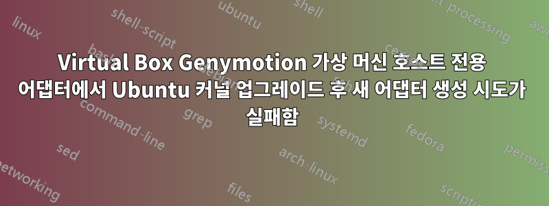 Virtual Box Genymotion 가상 머신 호스트 전용 어댑터에서 Ubuntu 커널 업그레이드 후 새 어댑터 생성 시도가 실패함