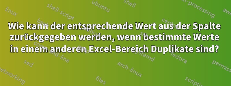 Wie kann der entsprechende Wert aus der Spalte zurückgegeben werden, wenn bestimmte Werte in einem anderen Excel-Bereich Duplikate sind?