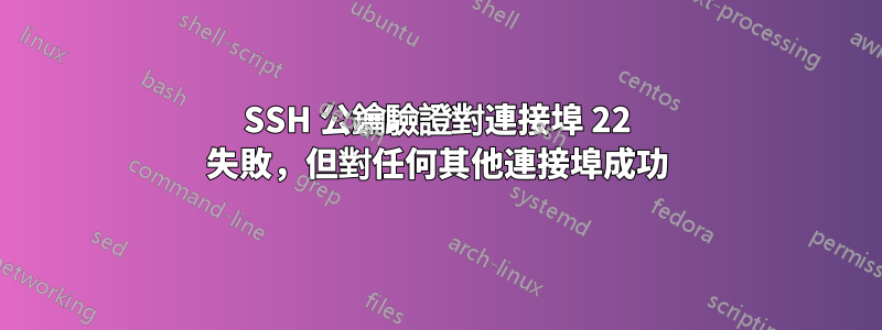 SSH 公鑰驗證對連接埠 22 失敗，但對任何其他連接埠成功