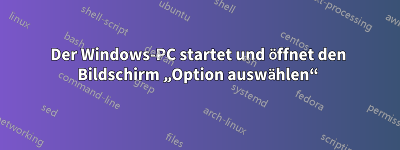 Der Windows-PC startet und öffnet den Bildschirm „Option auswählen“