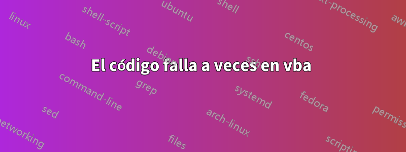 El código falla a veces en vba