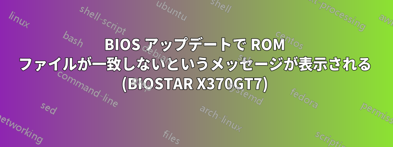 BIOS アップデートで ROM ファイルが一致しないというメッセージが表示される (BIOSTAR X370GT7)