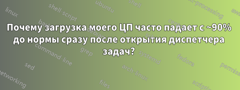 Почему загрузка моего ЦП часто падает с ~90% до нормы сразу после открытия диспетчера задач?