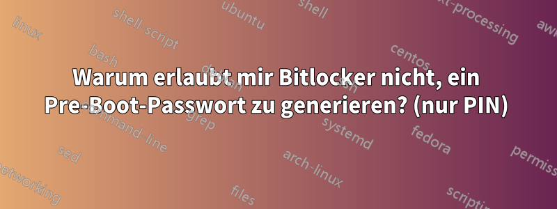 Warum erlaubt mir Bitlocker nicht, ein Pre-Boot-Passwort zu generieren? (nur PIN)