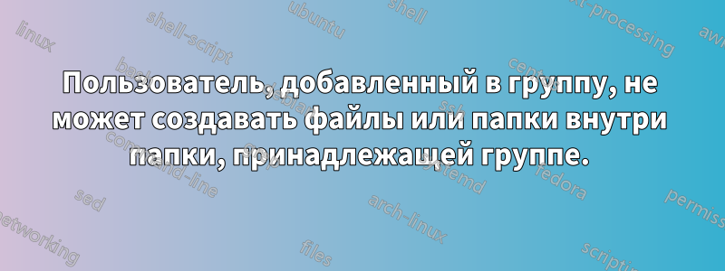 Пользователь, добавленный в группу, не может создавать файлы или папки внутри папки, принадлежащей группе.