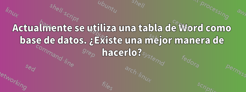 Actualmente se utiliza una tabla de Word como base de datos. ¿Existe una mejor manera de hacerlo?