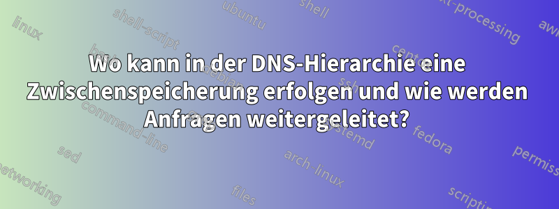 Wo kann in der DNS-Hierarchie eine Zwischenspeicherung erfolgen und wie werden Anfragen weitergeleitet?