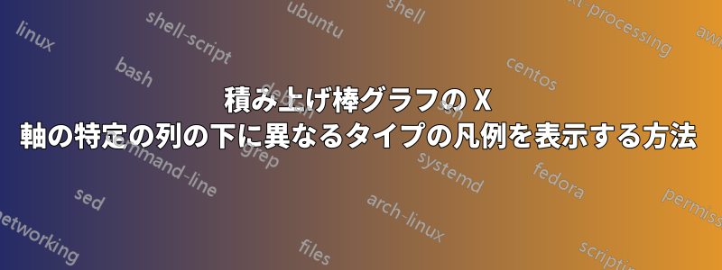 積み上げ棒グラフの X 軸の特定の列の下に異なるタイプの凡例を表示する方法