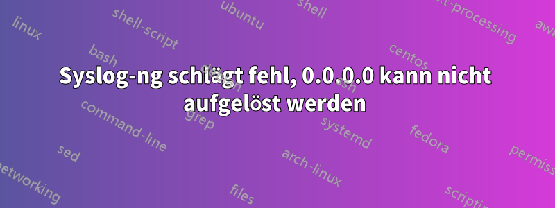 Syslog-ng schlägt fehl, 0.0.0.0 kann nicht aufgelöst werden