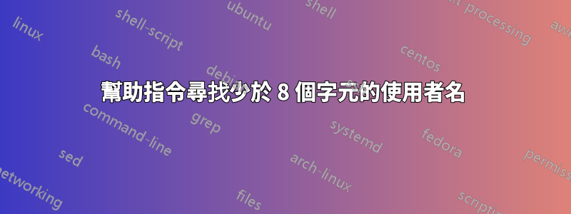 幫助指令尋找少於 8 個字元的使用者名