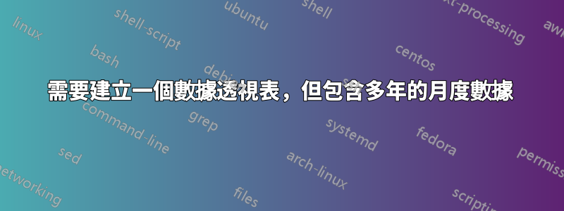 需要建立一個數據透視表，但包含多年的月度數據