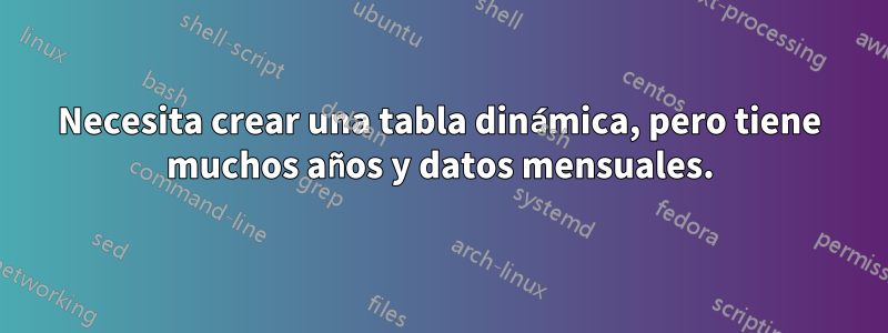 Necesita crear una tabla dinámica, pero tiene muchos años y datos mensuales.